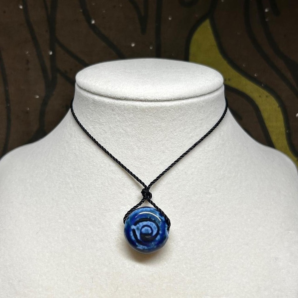 Ceramic swirl pendant earthy necklace boho chic grunge indie adjustable cord